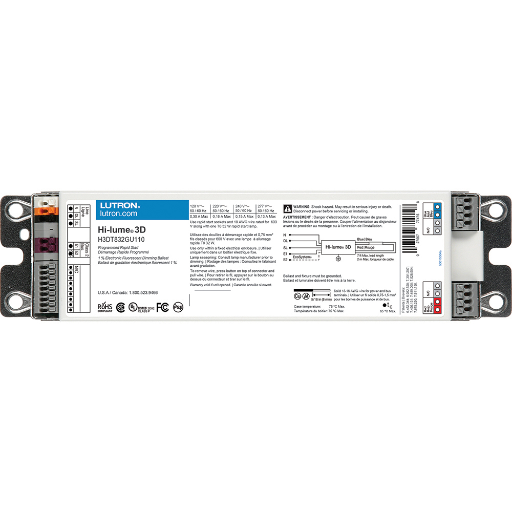 H3DT832GU110 Hi-Lume 3D 3-Wire G-Type Case Architectural Style Universal Dimming Ballast, T8 Lamp, 32 W Lamp, 120/240/277 VAC, Programmed/Rapid, 1 Ballast Factor
