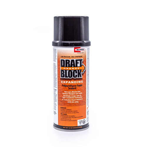 96495 Draft-Block Draft-Block Polyurethane Foam Sealant, 12 oz Container Aerosol Can Container, Gas/Pressurized Liquid/Semi-Solid Form, Orange, Specific Gravity: 1.1