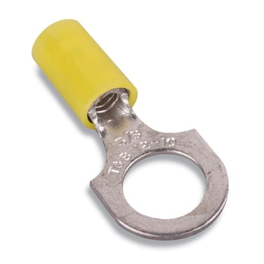 KN10-8R-D Spec-Kon Ring Terminal, 12 to 10 AWG Conductor, 0.894 in L, Brazed Seam/Funnel Entry/Internal Serration Barrel, Copper, Yellow