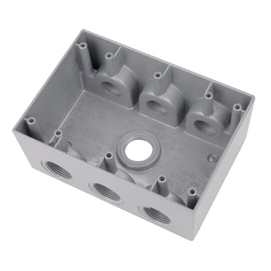 B37D30G Red Dot Deep Universal Weatherproof Box, A380 Aluminum Alloy, 54.8 cu-in Capacity, 3 Gangs, 7 Outlets, 4-9/16 in H x 3-9/16 in W x 2-11/16 in D