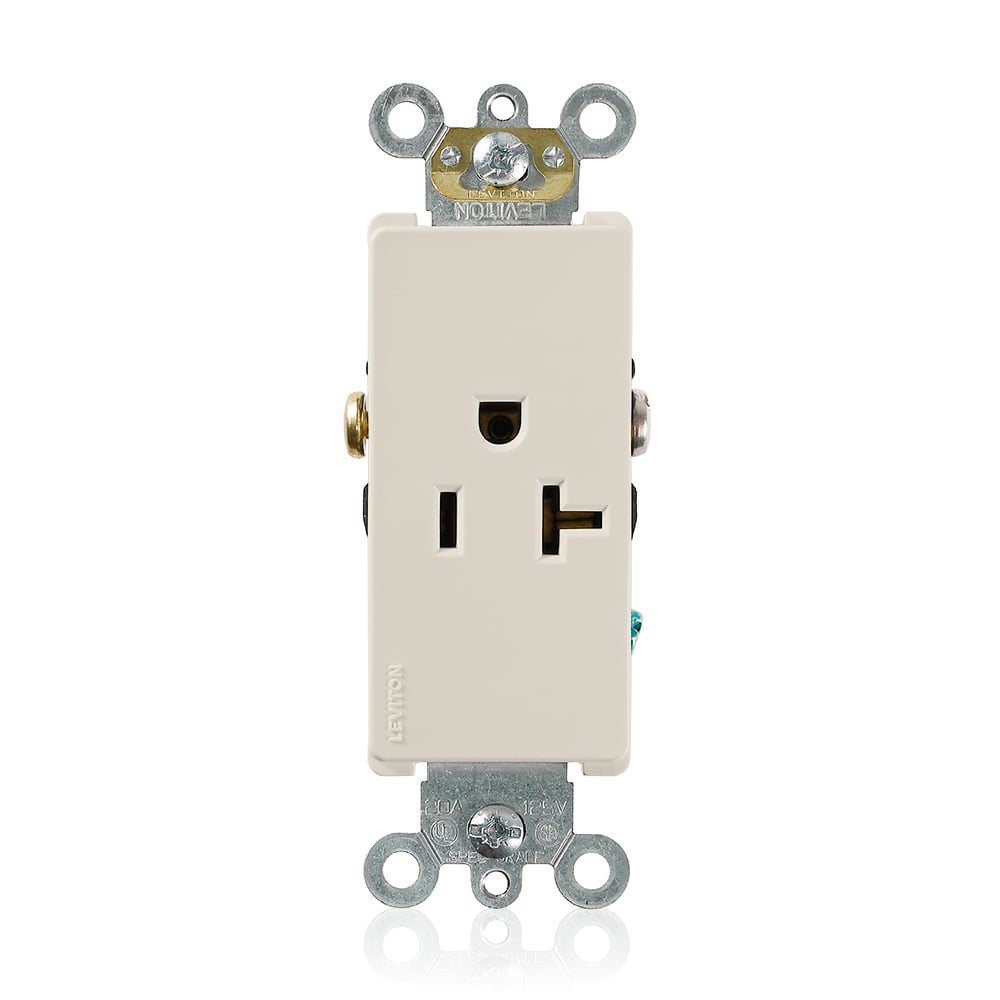 16341-T 1-Phase Heavy Duty Self-Grounding Single Straight Blade Receptacle, 125 V AC, 20 A, 2 Poles, 3 Wires, Light Almond
