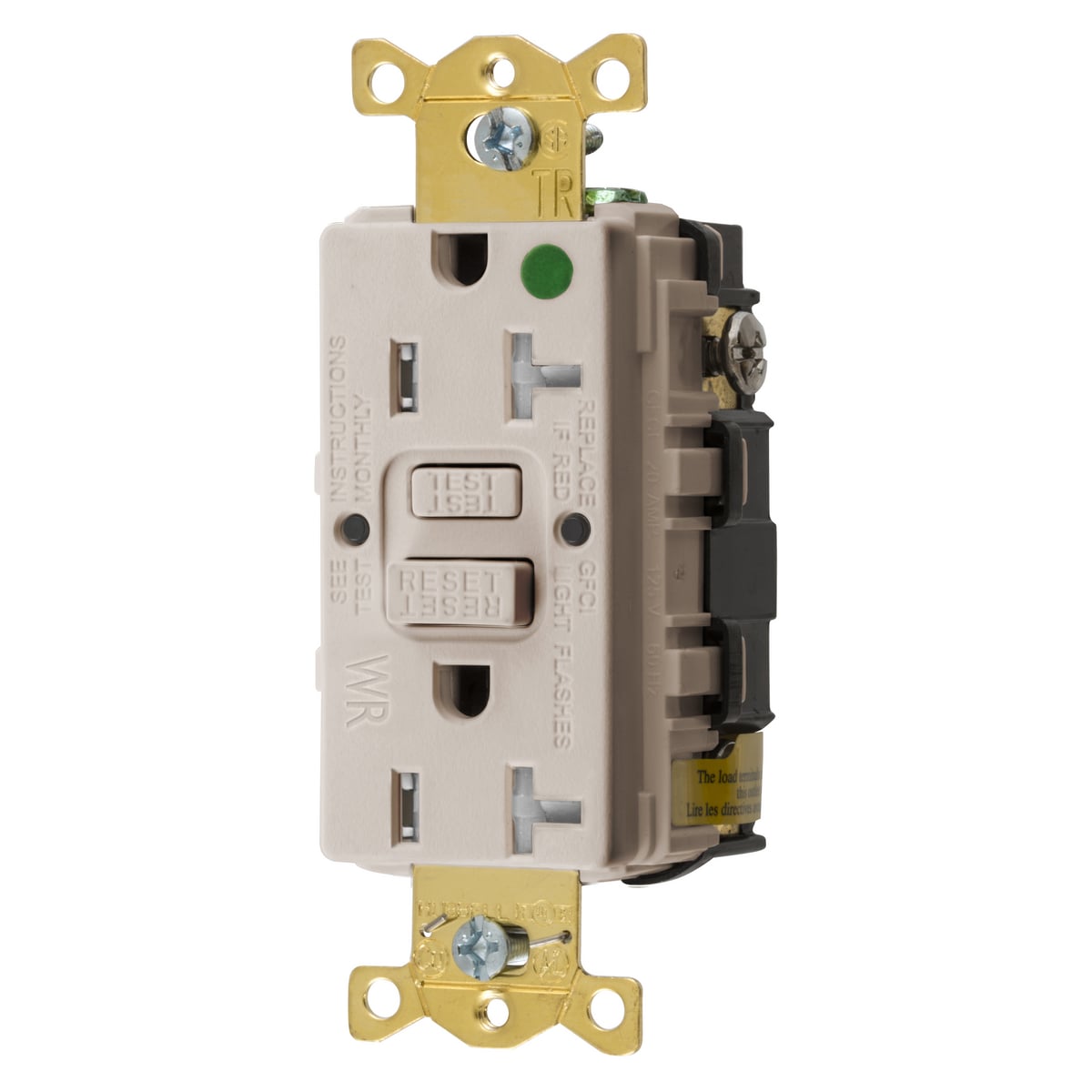 GFTWRST83LA 1-Phase Decorator Duplex Heavy Duty Standard Straight Blade Self-Test Tamper/Weather-Resistant Screw Mount GFCI Receptacle, 125 VAC, 20 A, 2 Poles, 3 Wires, Light Almond