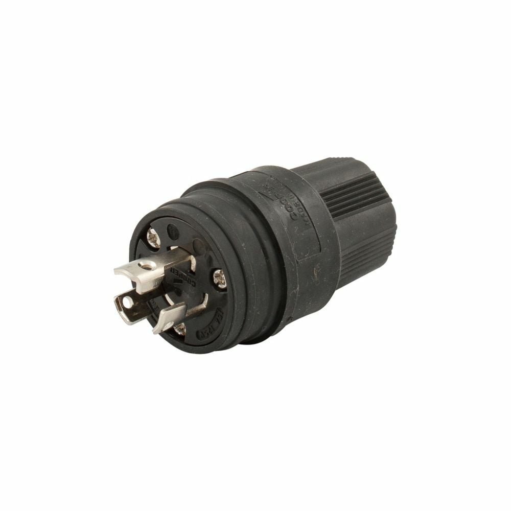 Eaton Arrow Hart watertight locking plug, #18-10 AWG, 15A, Industrial, 125V, Back wiring, Black, Watertight, L5-15, Two-pole, Three-wire, grounding, Santoprene thermoplastic elastomeric, 0.3 to 0.65 in