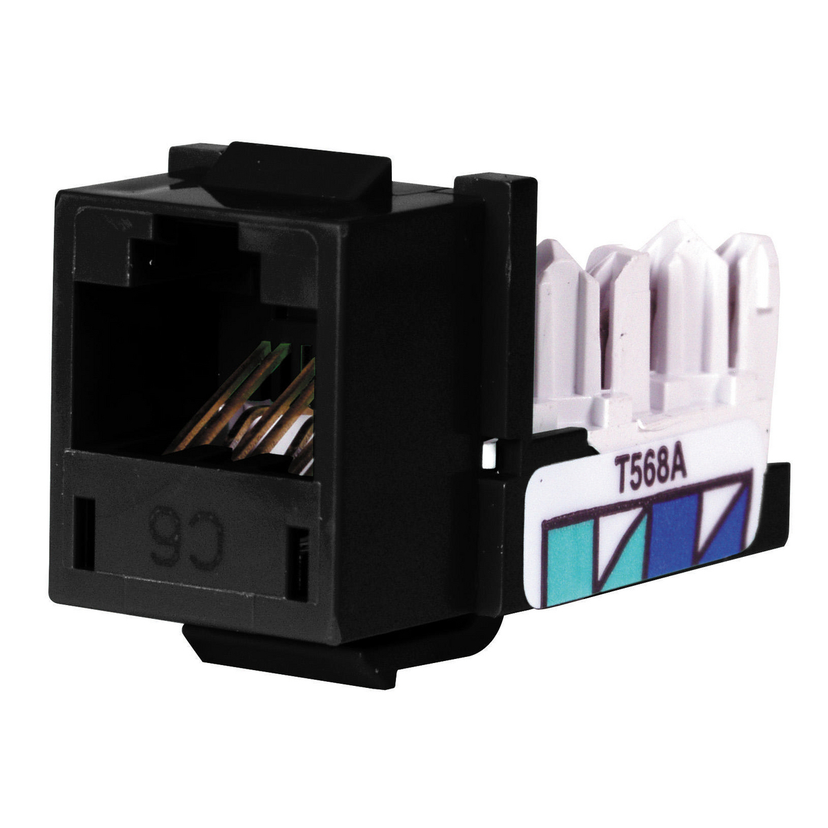 HXJ6BK25 8-Position Standard Universal A/B Jack, Cat 6 Module, Snap-Fit Mount, Black