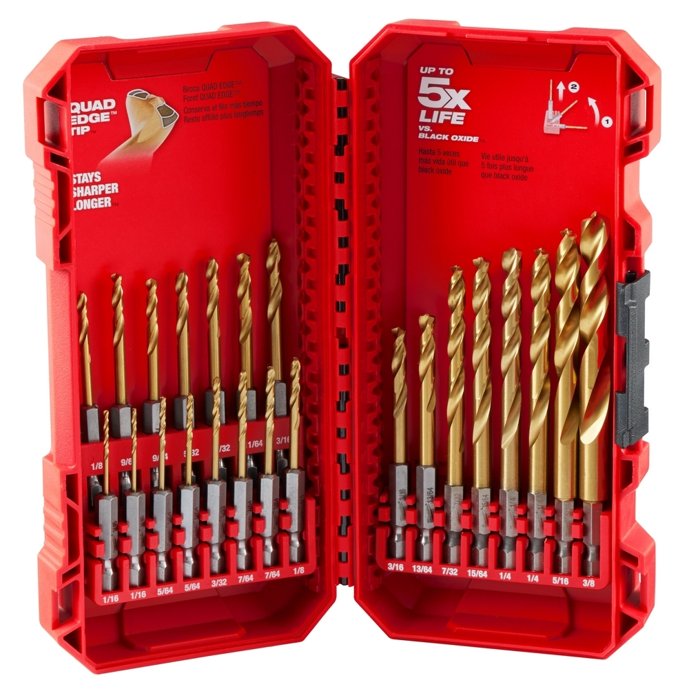 48-89-4631 Shockwave Red Helix Impact Duty Drill Bit Kit, 23 Pieces, For Use With All Drill, HSS, Titanium Coated