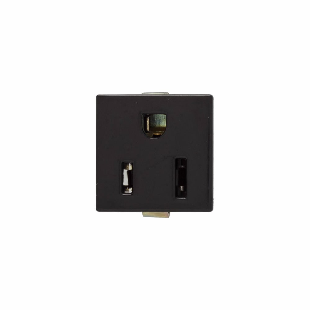 Eaton panel mount/snap-in single receptacle, #14-12 AWG, 15A, Commercial, Snap-in, Panel, 125V, Quick connect, Black, Brass, Thermoset face and Polypropylene base, 5-15R, Single, Quick connect, Thermoplastic, Bulk, Fiber back, Steel clip