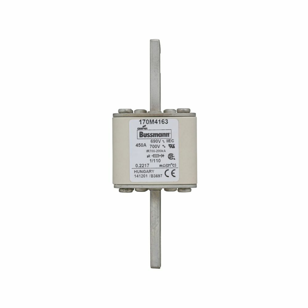 170M4163 Type 110 High Speed Fuse, 450 A, 690 V, 200 kA Interrupt, Class: aR, Square Body