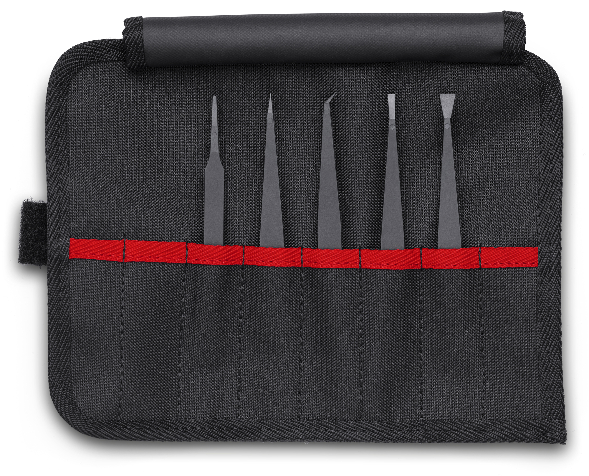 5 Pc Plastic Tweezer Set in a Tool Roll-ESD, 7 1/2 in.