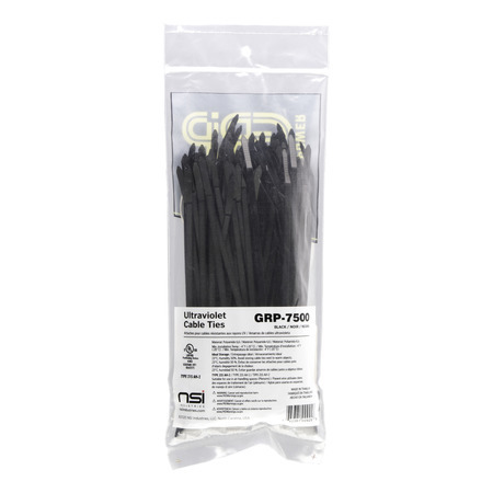 GRP-7500 Cable Tie, 7.5 in L, 50 lb Load, Nylon 6/6, UV Black
