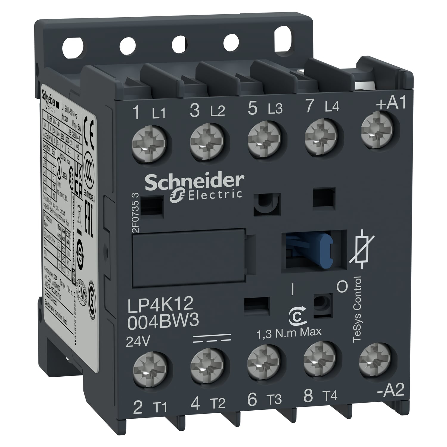 LP4K12004BW3 TeSys K Contactor, 24 V DC V Coil, 20 A, 4NO Contact, 4 Poles
