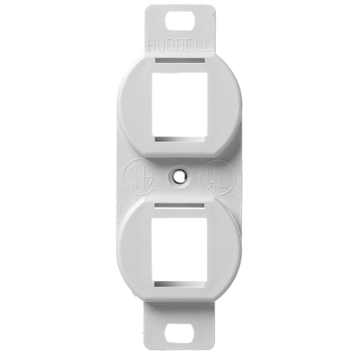 BR106W Duplex Unloaded Outlet Frame, 1 Gangs, 2 Ports, High-Impact Thermoplastic, White, For Use With Jack and Audio/Video Connectors