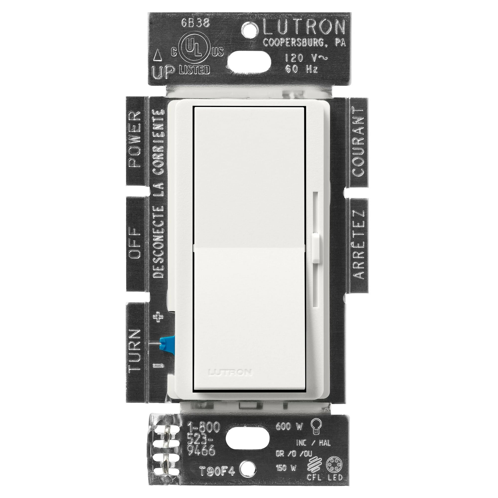 DVSCCL-153P-RW Diva LED+ Dimmer Switch, No Neutral Required, 150W LED, 1 Pole/3-Way, 120V, Architectural White