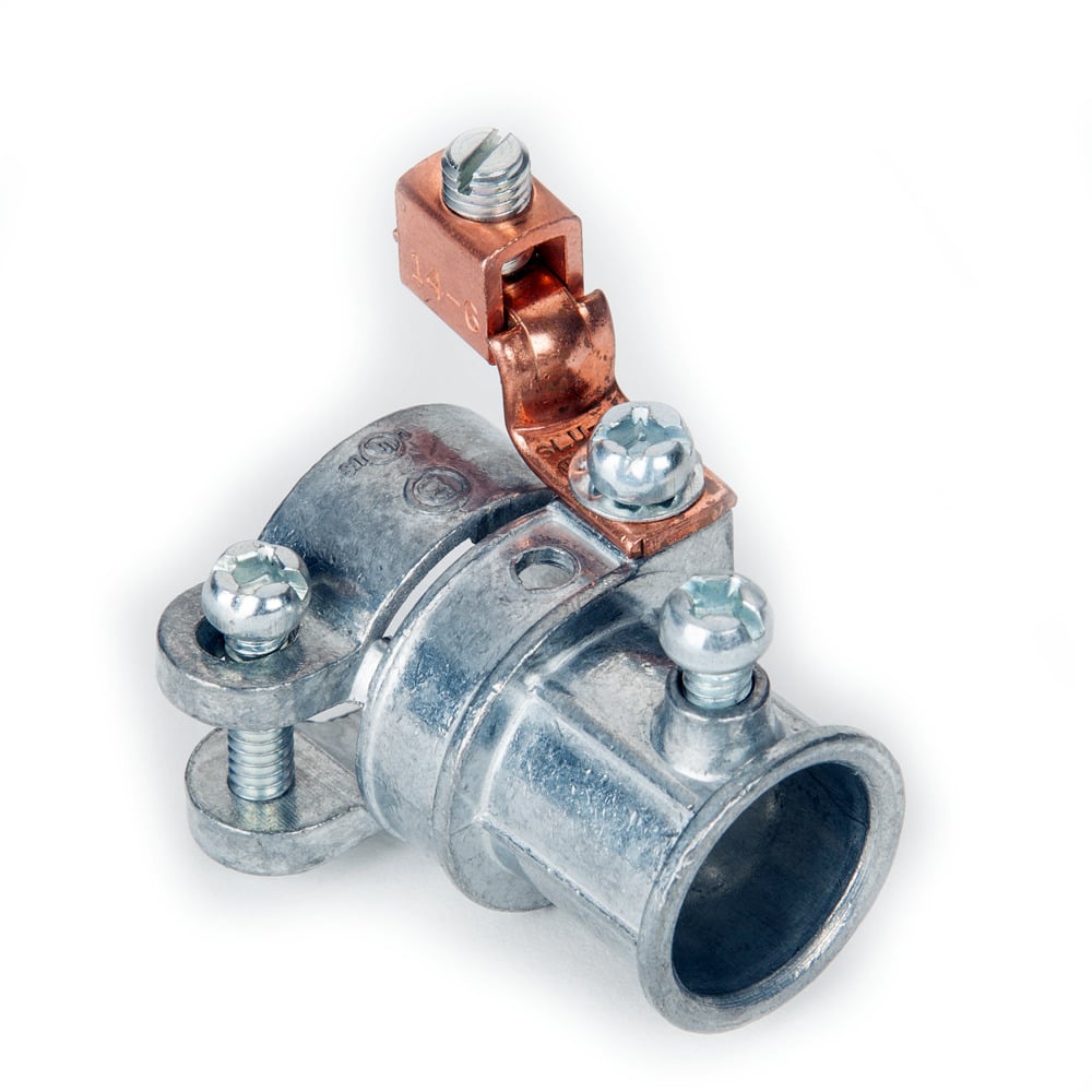 281-DCG Bridgeport Squeeze Transition Coupling With Grounding Lug, 1/2 in, For Use With EMT/Flexible Metal Conduit, Die Cast Zinc, Ball Burnished