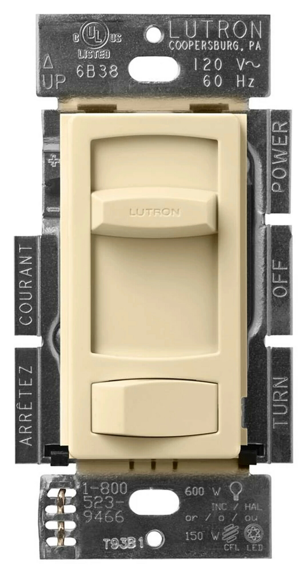 CTCL-153PH-IV Skylark Contour LED+ Dimmer Switch, No Neutral Required, 150W LED or 600W Incandescent/Halogen, 120V, 1 Pole/3-Way, Ivory