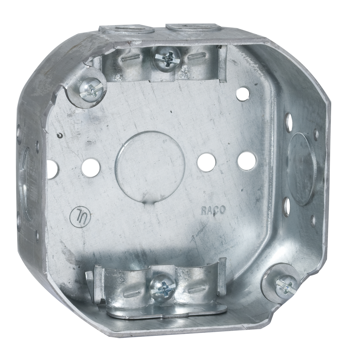 145 Octagon Box, Steel, 15.5 cu-in, 7 Knockouts