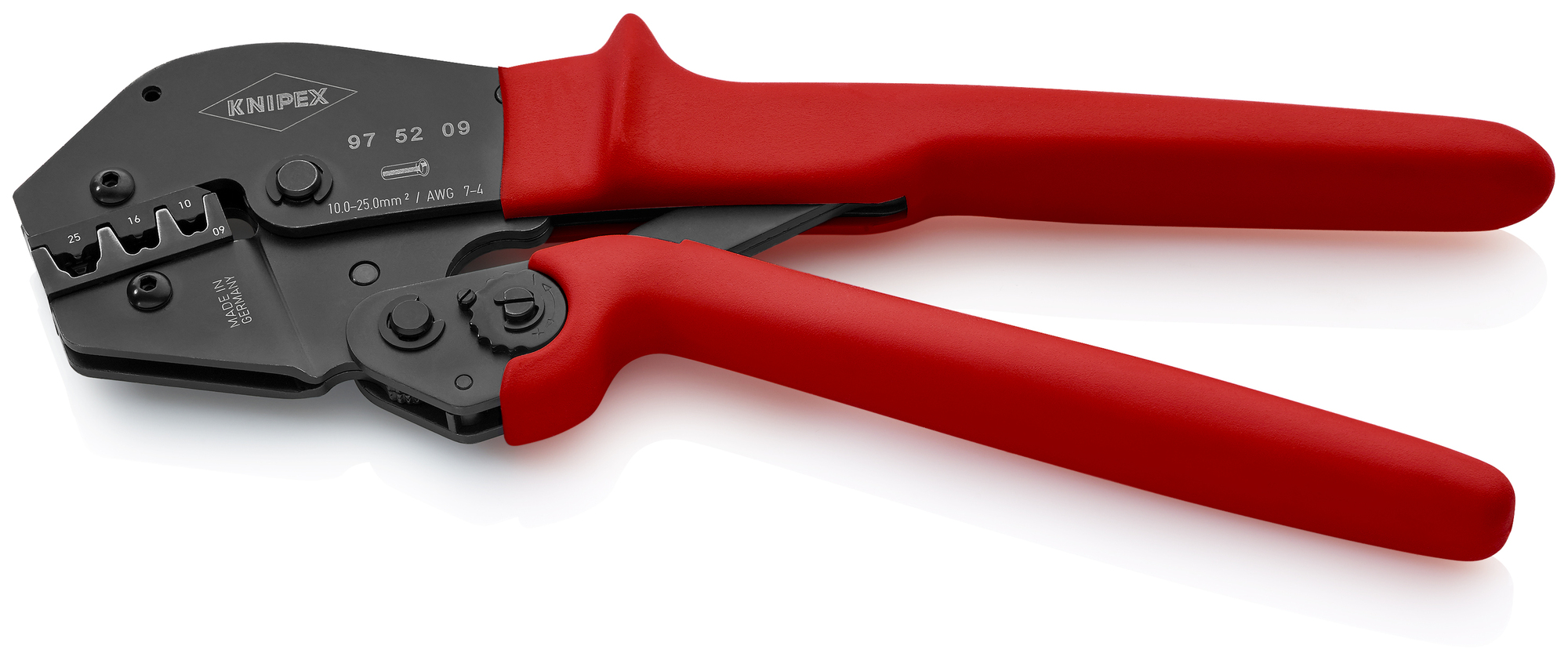 Crimping Pliers For Insulated and Non-Insulated Wire Ferrules, 10 in., Non-slip plastic, W Crimp, 3 Crimp Positions