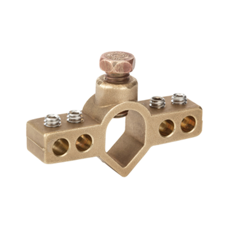 IGBC-063 Bridgeport Intersystem Ground Rod Bridge Clamp With Stainless Steel Screw, 1/2 in Rod, 14 to 2 AWG Conductor, Brass