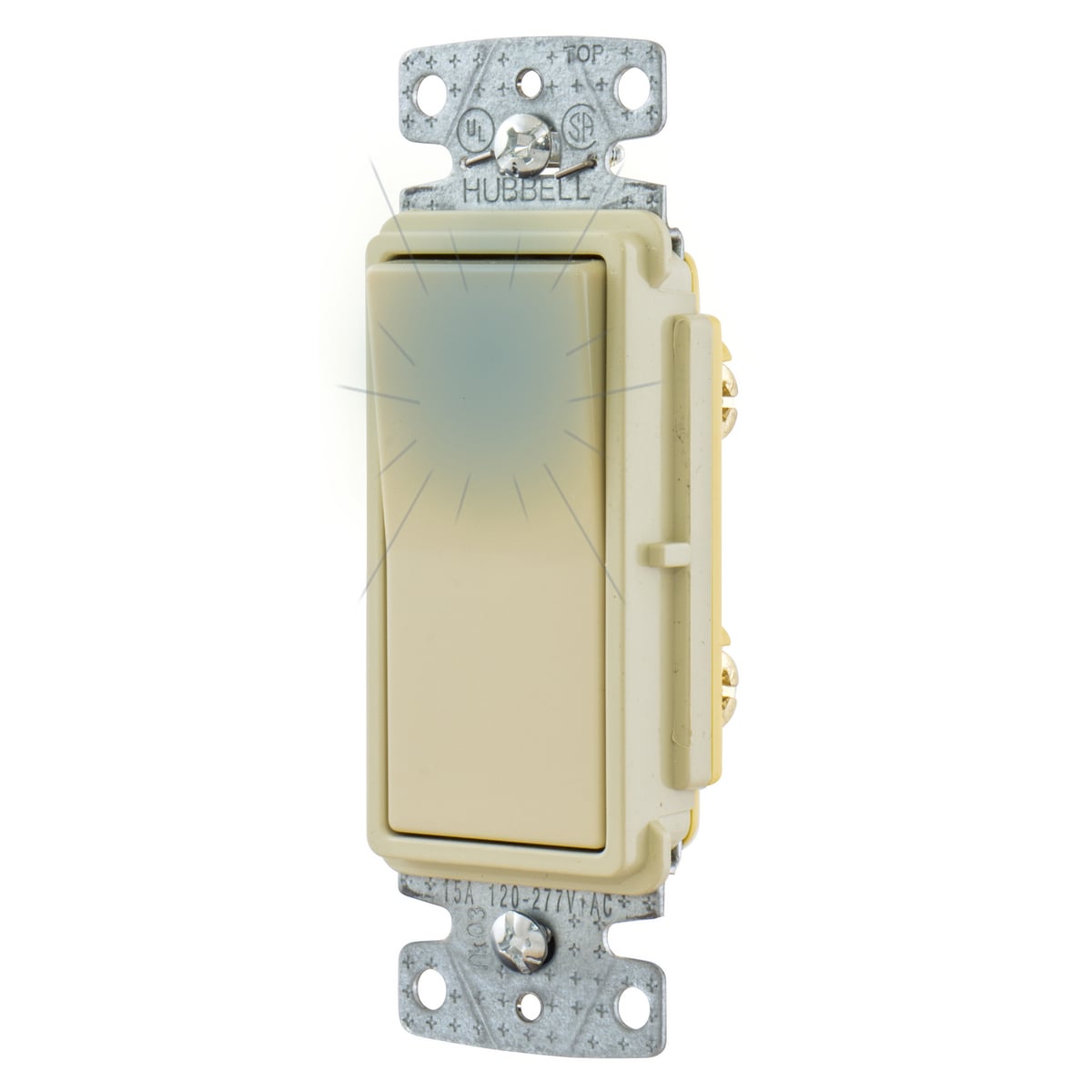 RSD115ILI Illuminated Residential Grade Self-Grounding Standard Rocker Switch, 120 V, 15 A, 1800 W Power Rating, 2 Position Contact