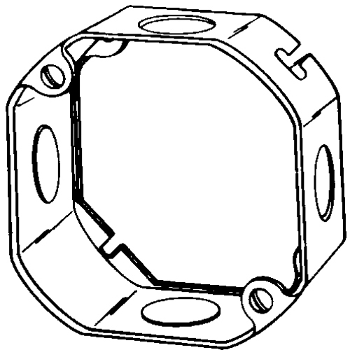 4OE-1/2 Octagon Box Extension Ring With Knockouts, 1-1/2 in D, Steel