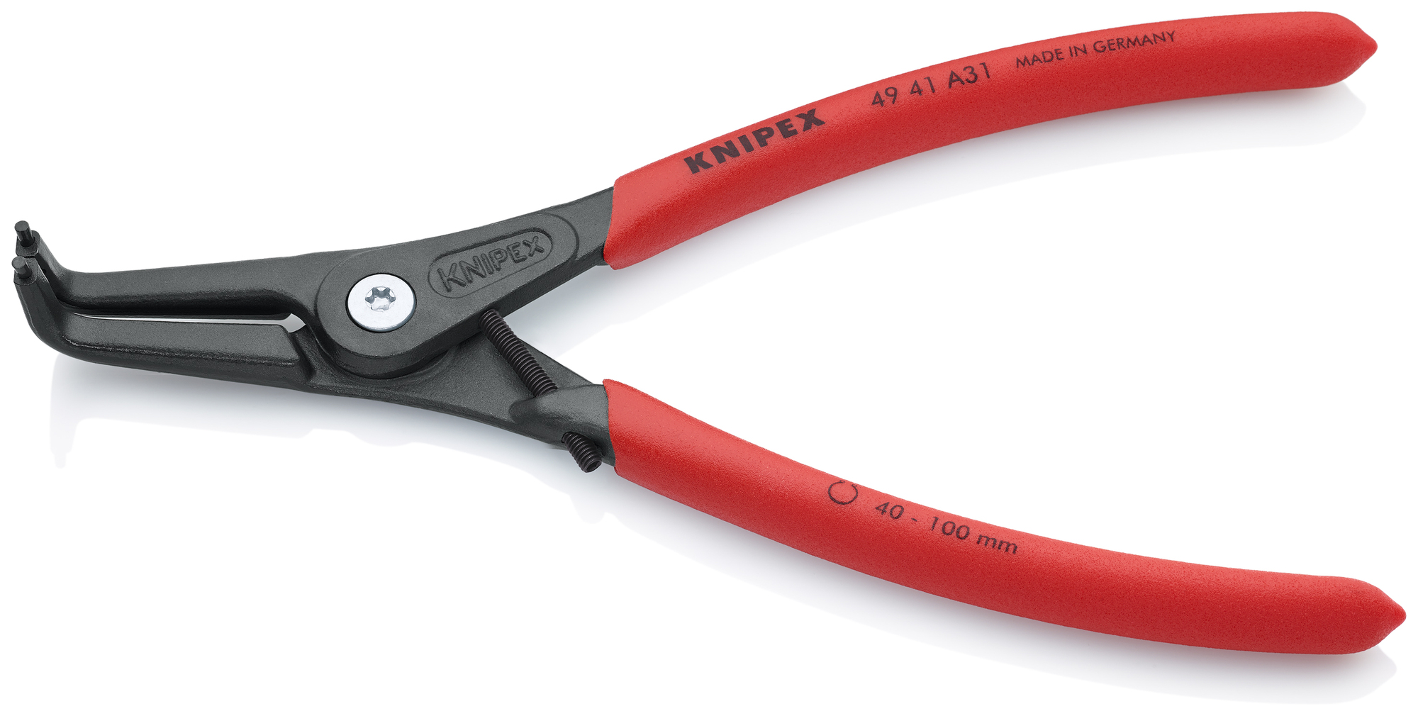 External 90° Angled Precision Snap Ring Pliers-Limiter, 8 1/4 in., Non-slip plastic, 3/32 in. Tips