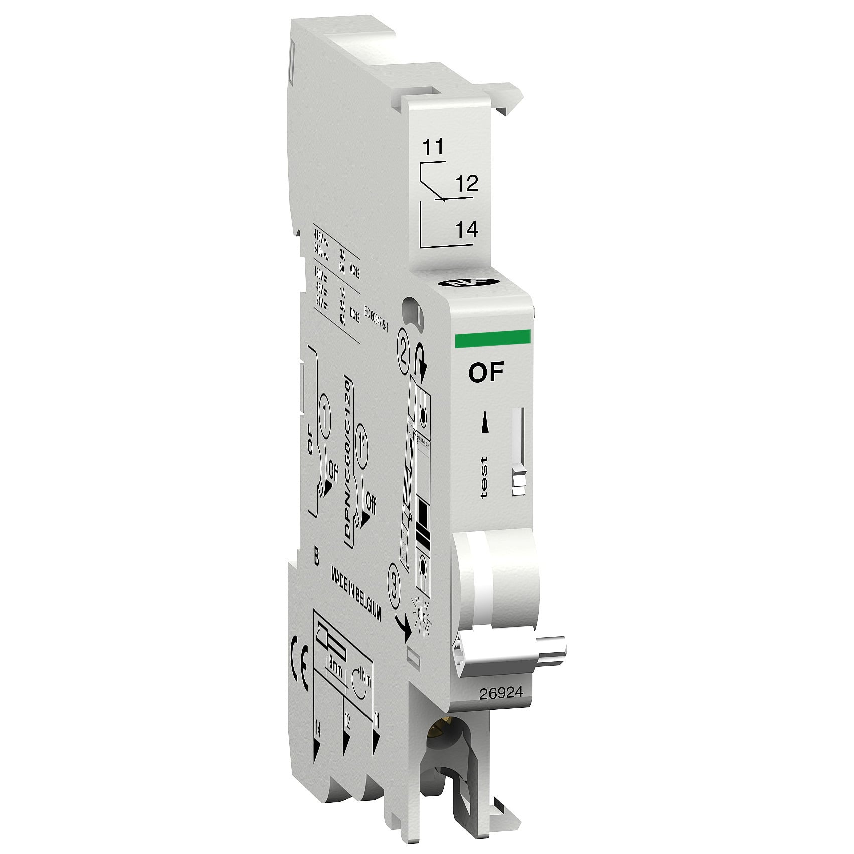 M9A26924 Auxiliary Contact, 240 to 415 VAC/24 to 130 VDC, 3/6 A, 1 Contact, For Use With GFP, C60bP, C60bPR, C60SP, C60H-DC Miniature Circuit Breaker, Clamp Terminal Connection