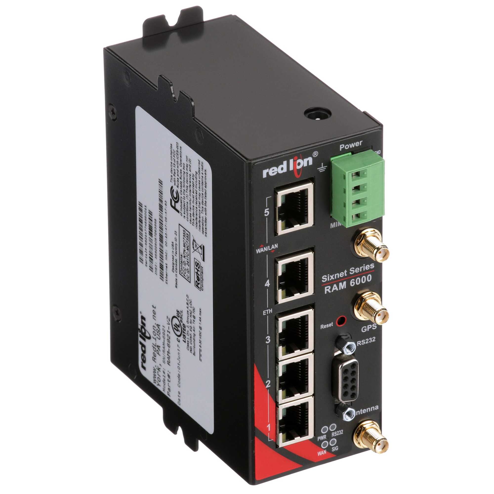 RAM 6000 Cellular RTU with 4G LTE Default Verizon carrier, 5 Ethernet port, GPS, DC connector