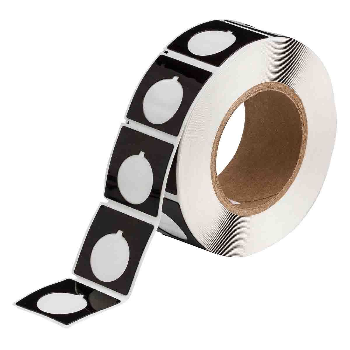 THTEP169-593-.25BK Square Raised Panel Pushbutton Label, 1.8 in L x 1.8 in W, Colored Blank Legend, Black, B-593 Polyester, 250 per Roll Labels