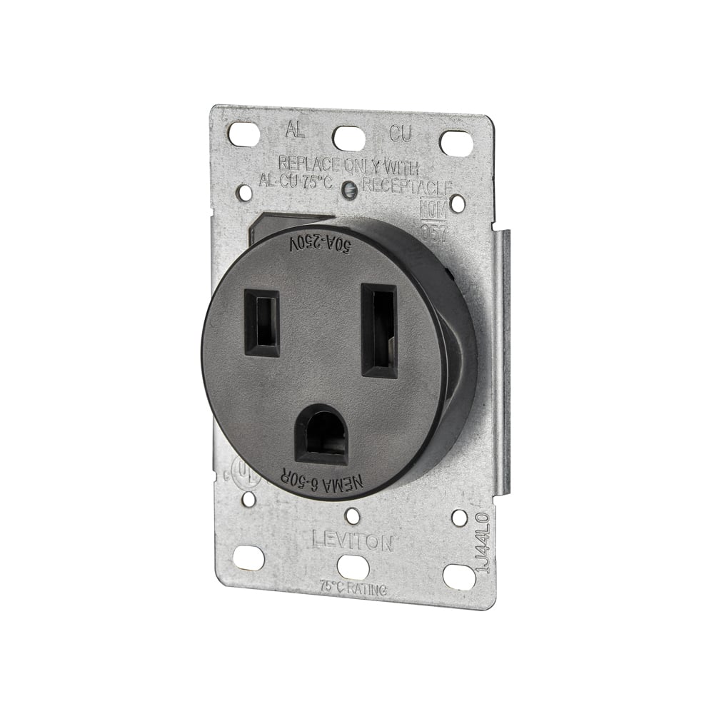 5374-S00 Grounding Straight Blade Receptacle, 250 V AC, 50 A, 2 Poles, 3 Wires, White
