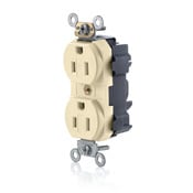 MT562-SI Lev-Lok 1-Phase Duplex Tamper Resistant Straight Blade Receptacle, 125 V AC, 15 A, 2 Poles, 3 Wires, Ivory