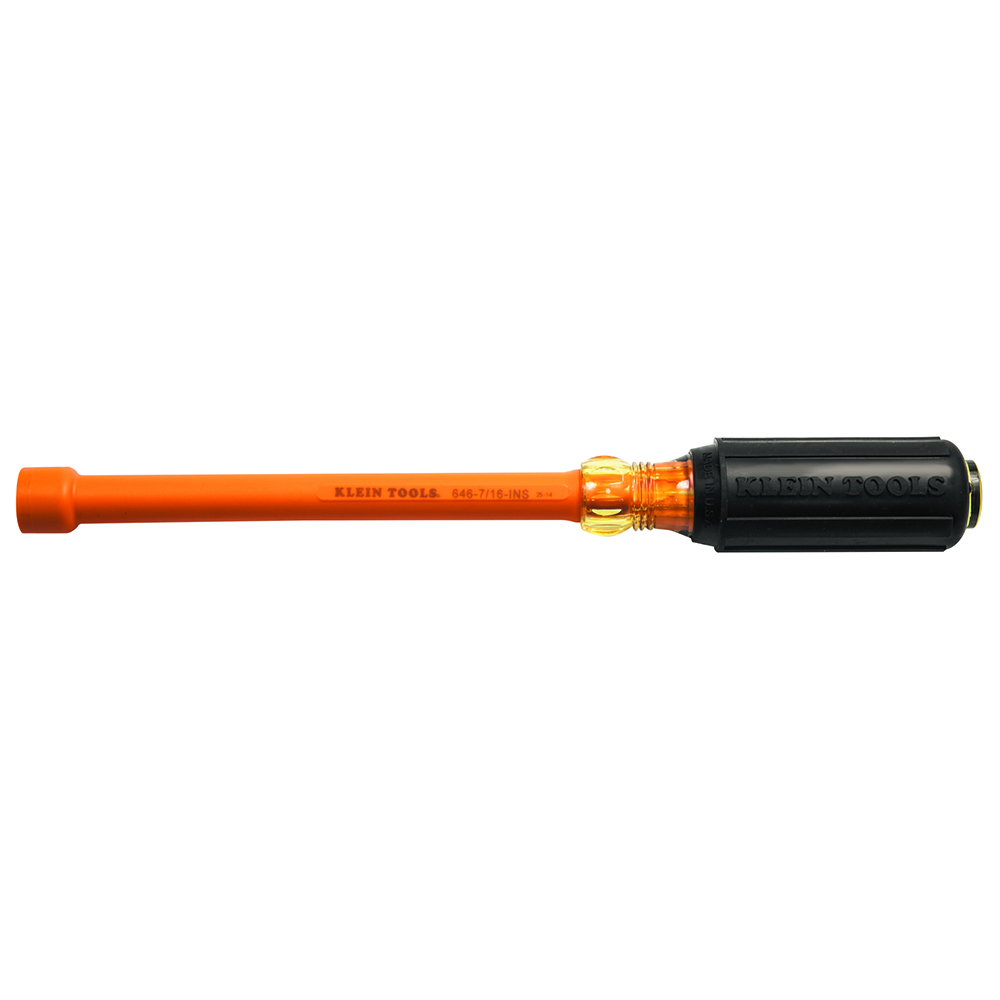646-7/16-INS Insulated Nutdriver, 7/16 in, Hollow Shank, Orange Cushion Grip Handle