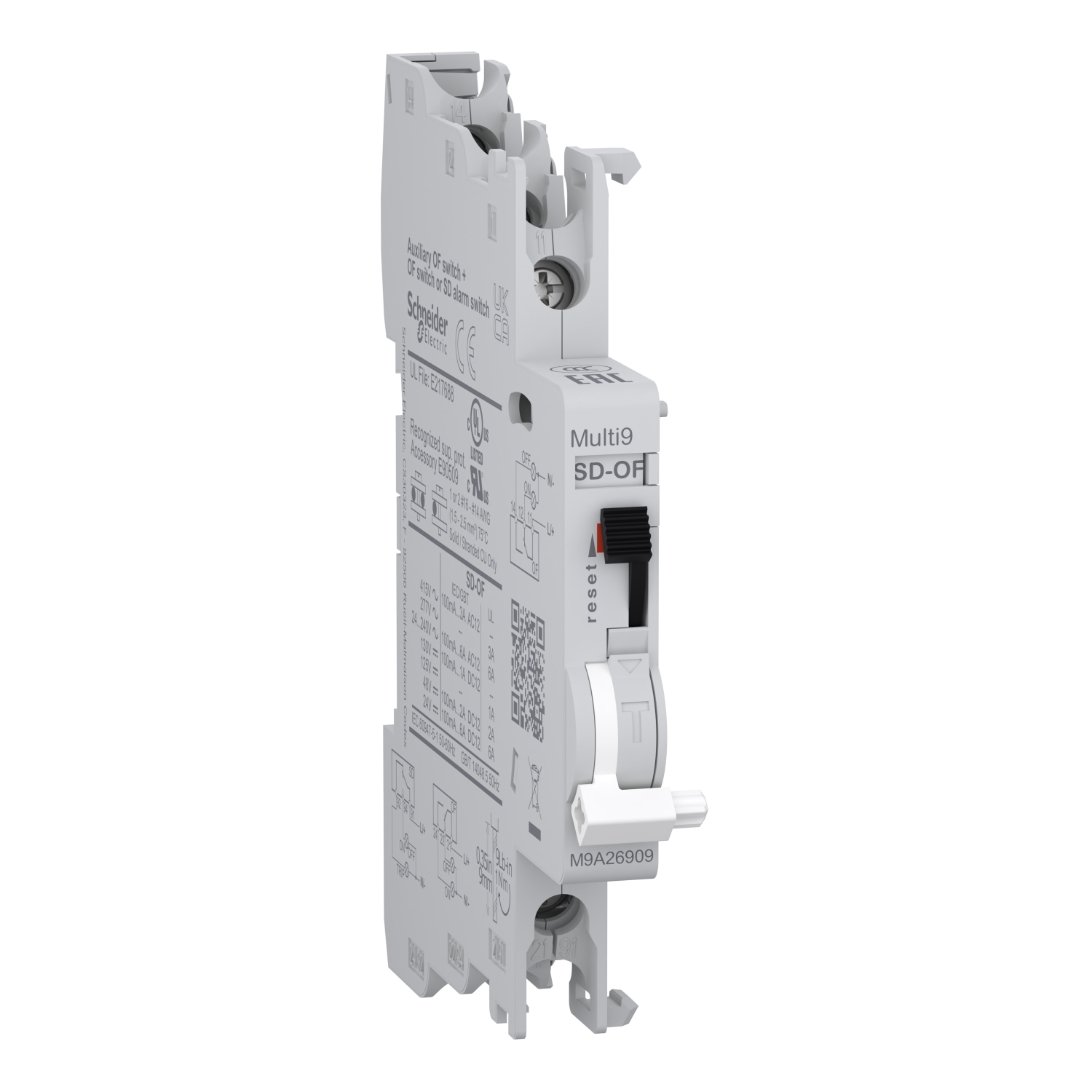 M9A26909 Auxiliary Contact, 24 to 415 VAC, 24 to 130 VDC, 100 mA to 6 A, 2 Contacts, Clamp Terminal Connection