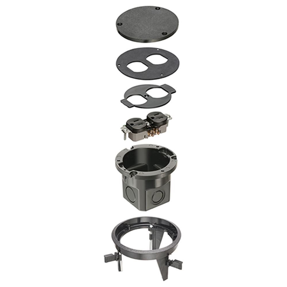 FLB4360BL DropIn Non-Metallic Floor Box Kit, Plastic, 1 Gang