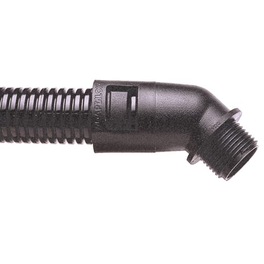 AL34/100/45/BLYI Adaptaflex Adaptalok Type 45 Conduit Elbow With NPT Threads, 34 mm Trade, 45 deg, Polyamide/Nylon 6.6