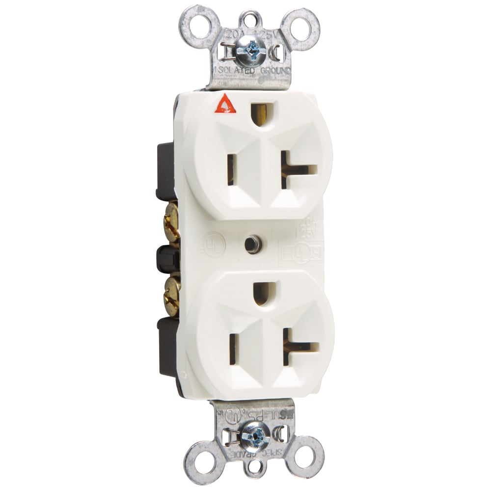 IG5362W 20 Amp 125V  Isolated Ground Duplex Receptacle, Back and Side Wire, White