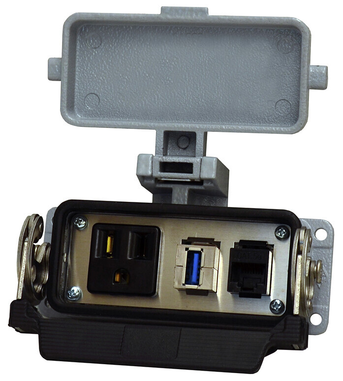 8000-100/1000-356 Bulkhead Interface Port, 15 Amperage Rating, RJ45 and USB Connectors, Aluminum
