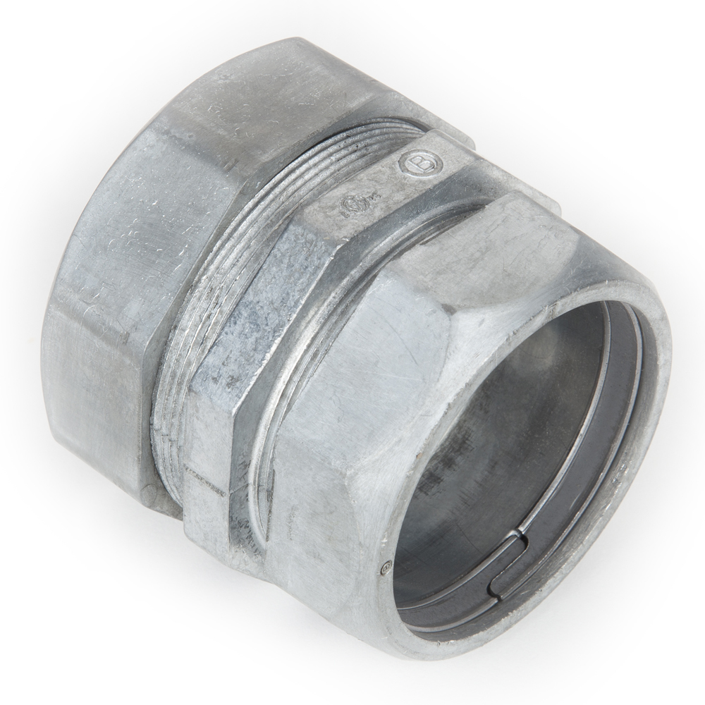295-CDC Bridgeport Concretetight Compression Transition Conduit Coupling, 2 in, For Use With Threadless Rigid/IMC to EMT Conduit, Die Cast Zinc, Ball Burnished