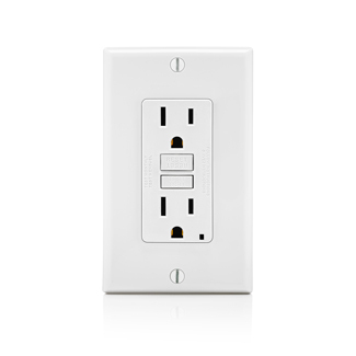 GFNT1-FW SmartlockPro Slim Feed Through Monochromatic Self-Test Slim GFCI Receptacle, 120 V AC, 15 A, 2 Poles, 3 Wires, White