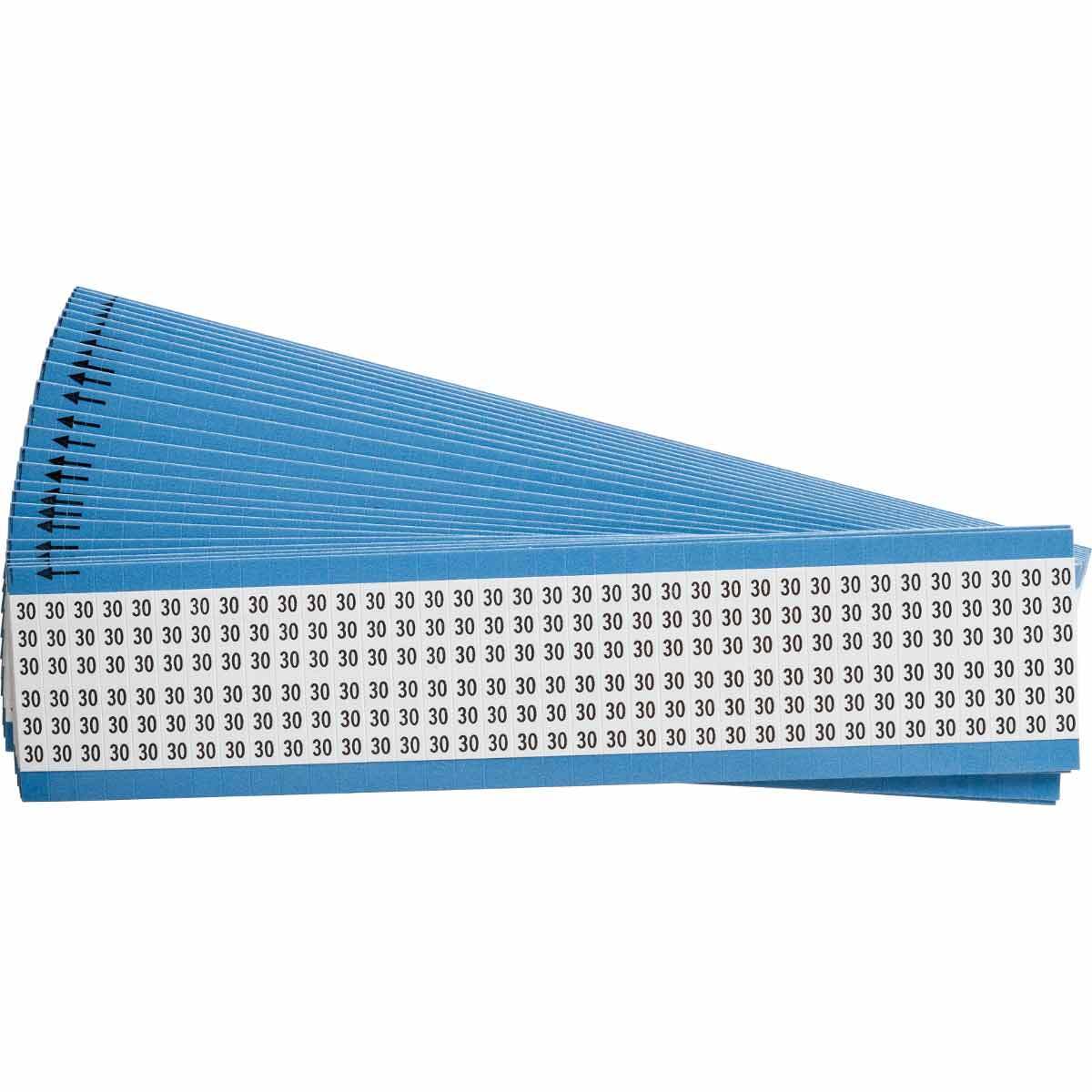 WM-30-PK WM Series Pre-Printed Solid Number Wire Marker Card, 1/4 in W, Black on White, B-500 Repositionable Vinyl Coated Fabric, 36 Markers per Card