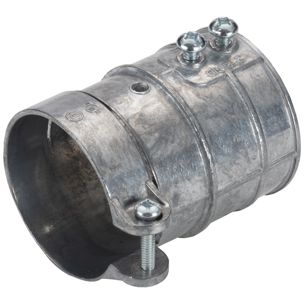 286-DCR Bridgeport Mighty-Merge Setscrew Transition Coupling, 2 in, For Use With Mighty-Merge Threadless Rigid Conduit to FMC Fitting, Die Cast Zinc, Ball Burnished/Mirror Smooth