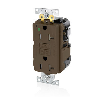 MGFT2-HG SmartlockPro Slim Feed-Through Self-Test Tamper-Resistant GFCI Receptacle, 125 V AC, 20 A, 2 Poles, 3 Wires, Brown