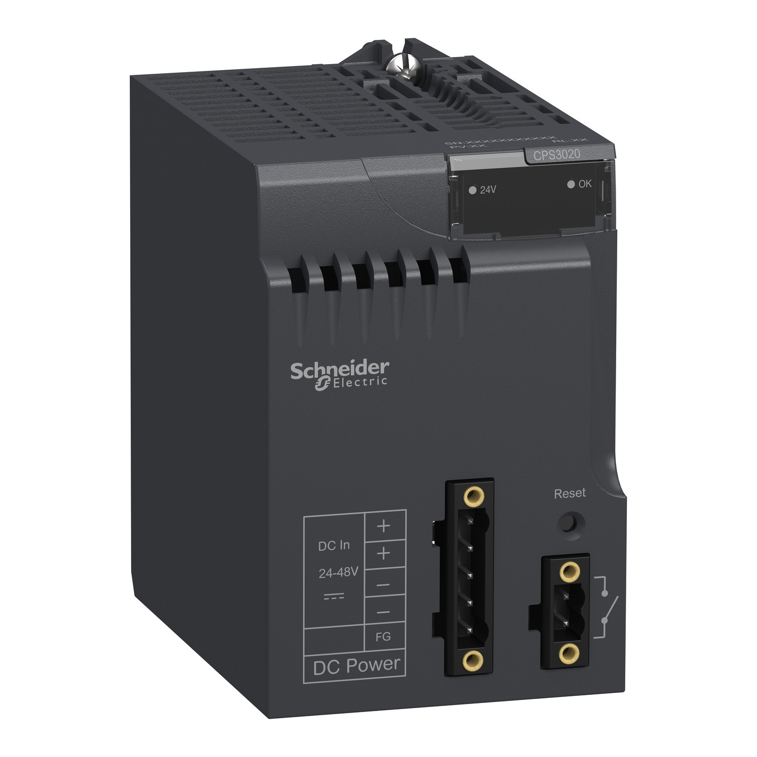 BMXCPS3020 Modicon High Power Isolated PLC Power Supply Module, 24 to 48 V DC Input, 24 VDC Output, 1.65/0.83 A Input, 1.3/4.5 A Output, 32 W