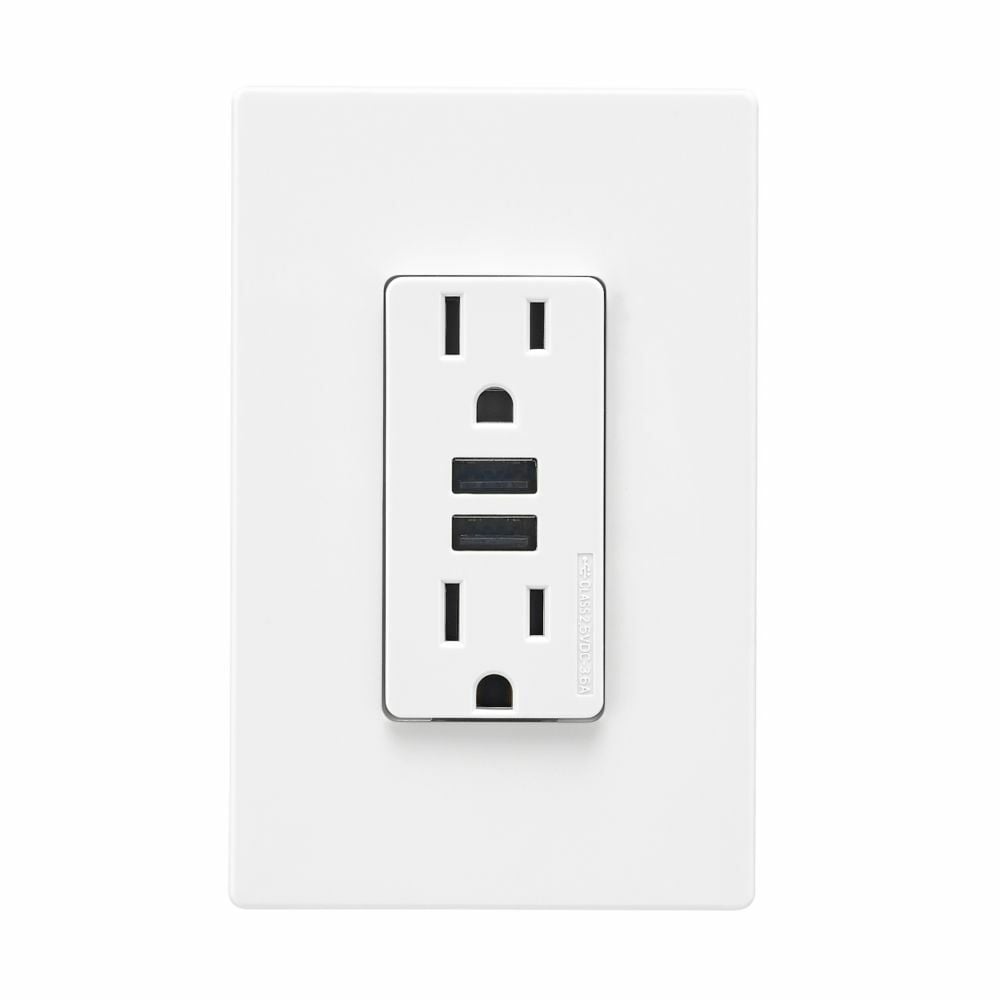 TR7765W-BOX Type A Combination USB Charger, 2 Poles, 3 Wires, White