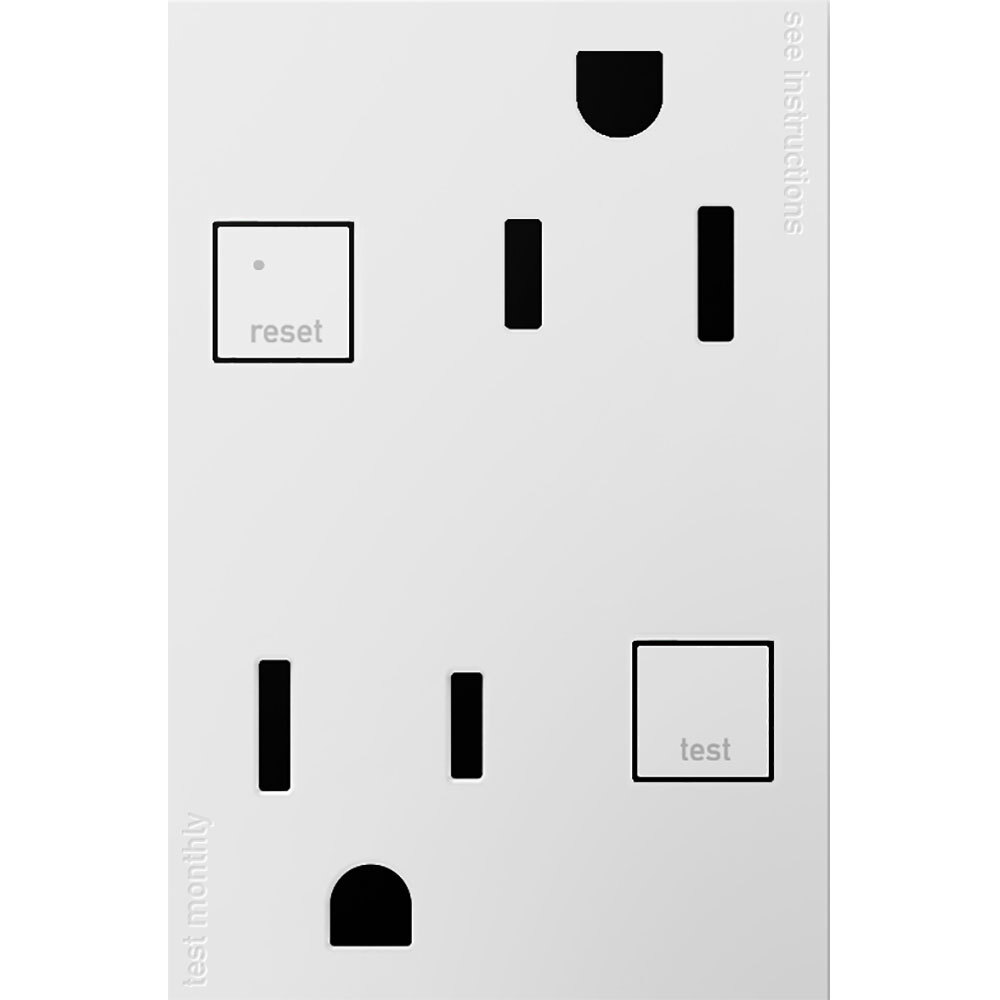 AGFTR2153W4 Adorne Plus-Size Tamper-Resistant GFCI Outlet, 125 V, 15 A, 2 Poles, White