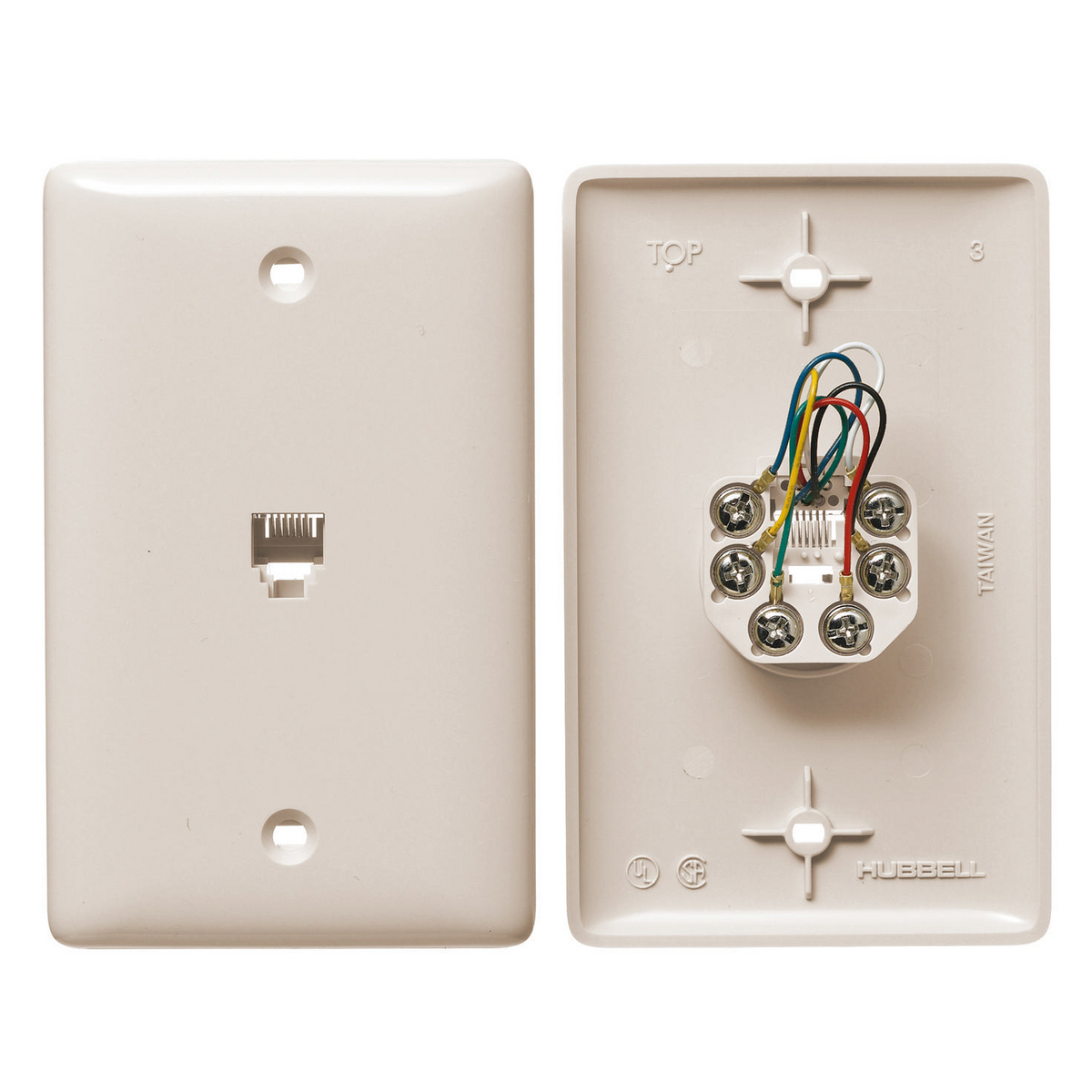 NS732LA 1-Gang Standard Molded-In Plate, Screw Terminal Connection, Screw Mount, 6-Position 6-Conductor Jack Position