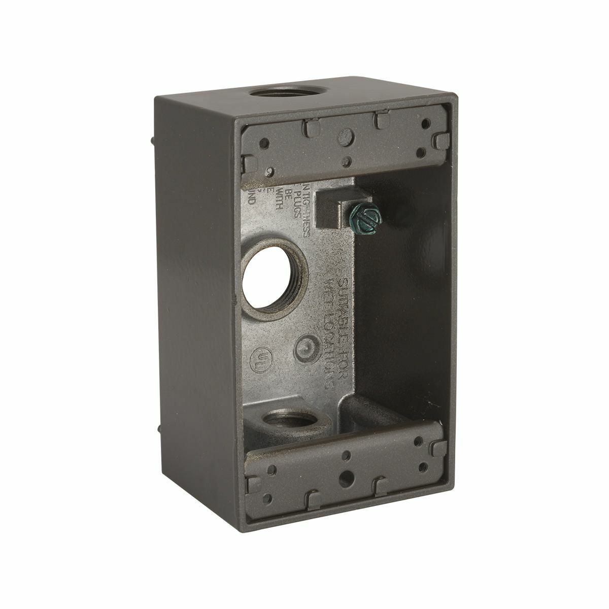 5320-2 Weatherproof Outlet Box, Die Cast Aluminum, 18.3 cu-in Capacity, 1 Gangs, (3) Outlets, 4-1/2 in H x 2-3/4 in W x 2 in D