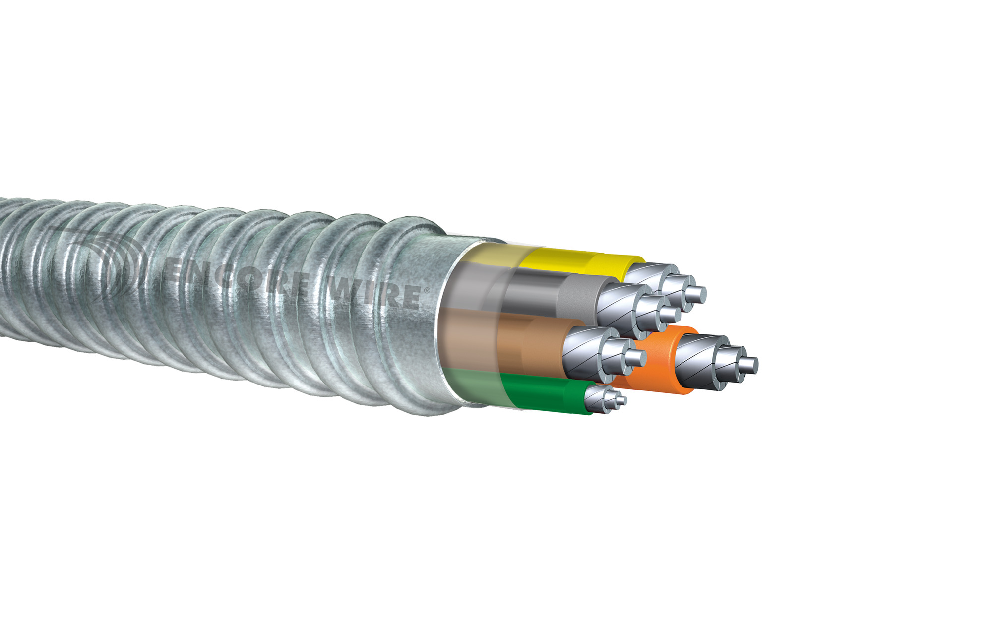 390433541598 MC Armor Conductor Wire, 600 V, (4) Conductors 350 kcmil (Phase)/1/0 AWG (Ground) Conductor Stranded Aluminum Conductor