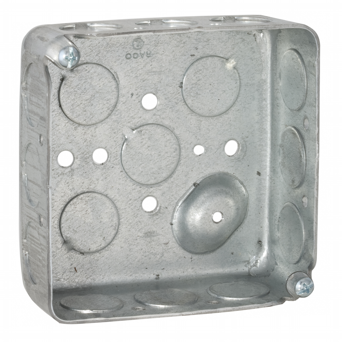 190 Square Box, Steel, 21 cu-in Capacity, (16) Knockouts, 4 in H x 4 in W x 1-1/2 in D