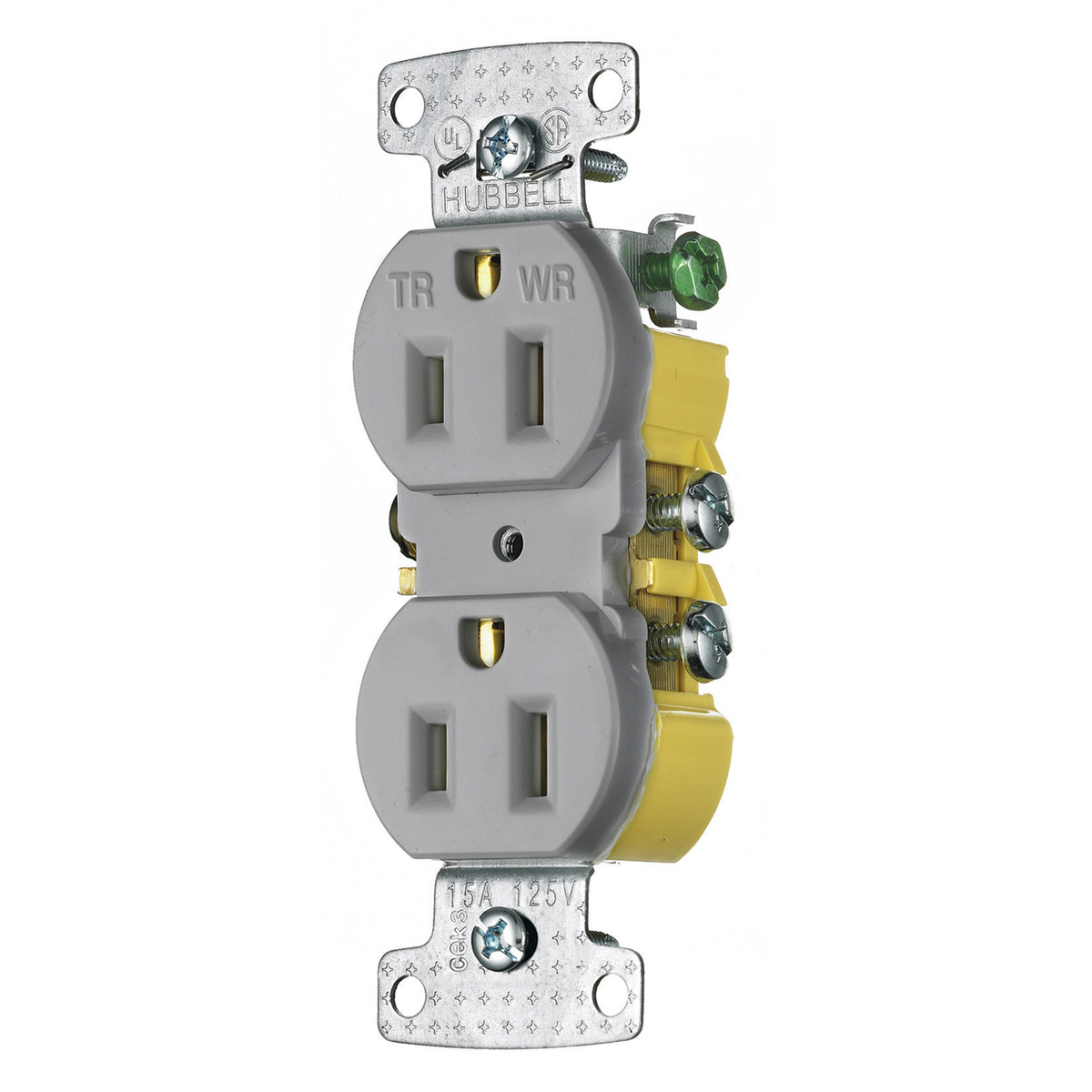 RR15SGYWRTR 1-Phase Duplex Standard Traditional Tamper/Weather Resistant Screw Mount Straight Blade Receptacle, 125 V AC, 15 A, 2 Poles, 3 Wires, Gray