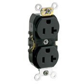 CR020-E 1-Phase Duplex Self-Grounding Straight Blade Receptacle, 125 V AC, 20 A, 2 Poles, 3 Wires, Black