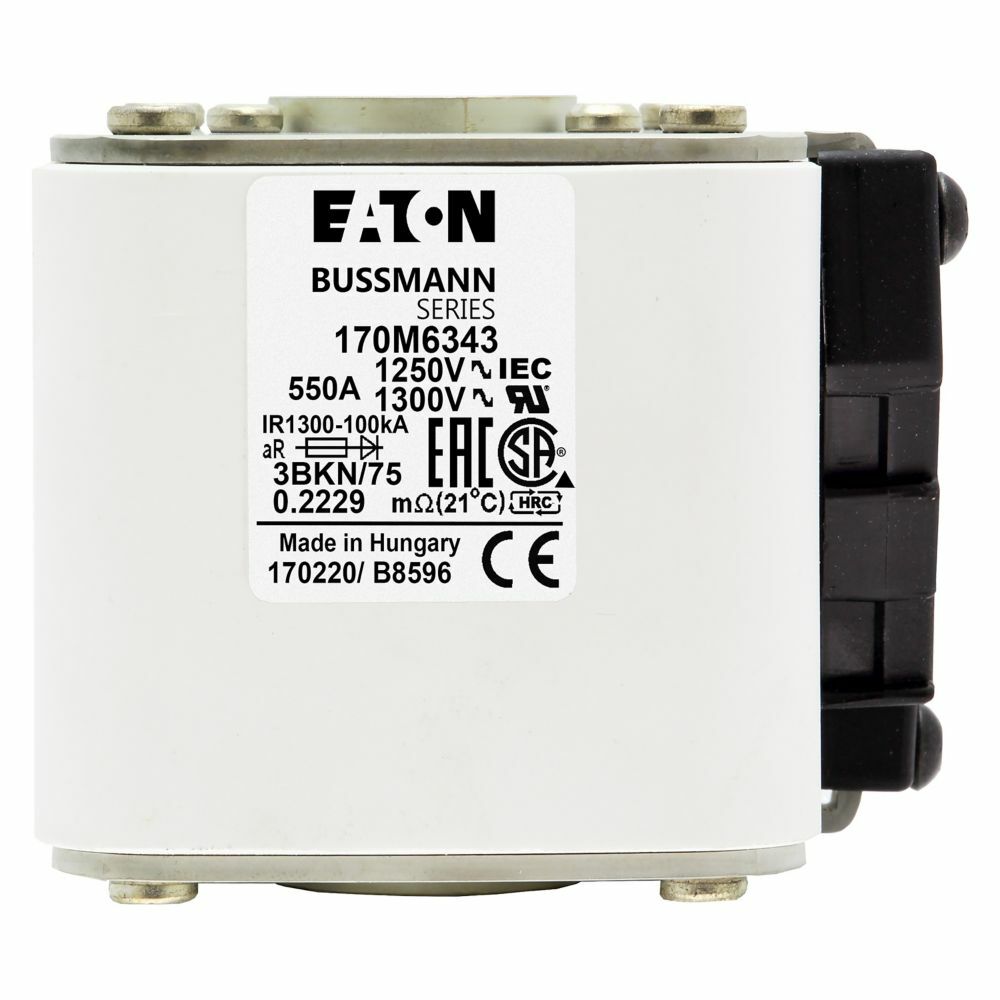 170M6343 Semi-Conductor High Speed Fuse, 550 A, 1.25 kV, 100 kA Interrupt, Class: AR, Square Body